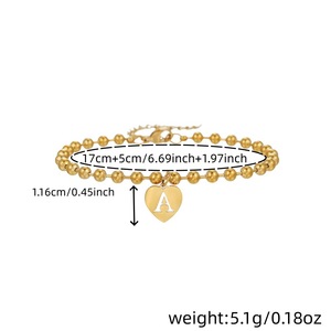 Stainless Steel <b>Beaded</b> <b>Bracelet</b> Heart Pendant With Letter A For Women Jewelry - Product Image 4