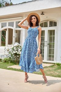 GRACE KARIN 女式复古夏季吊带花卉长裙方领双层下摆缩褶 - Product Image 2