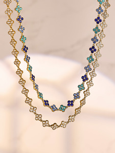 <span class=keywords><strong>Collana</strong></span> da Donna ZX con Fiore Smaltato Colorato in Acciaio Inossidabile Placcato Oro 18K, Resistente all'Ossidazione, <span class=keywords><strong>Collana</strong></span> a Quadrifoglio - Product Image 2