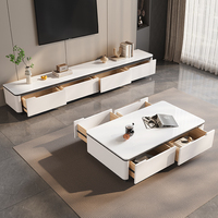 Support de téléviseur et table basse en bois avec dessus en marbre de luxe moderne ensemble rectangle pour la maison salon beige meubles design dernier 2025