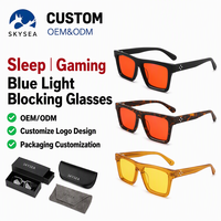 Lunettes de sommeil anti-lumière bleue à monture plate en acétate, verres teintés rouges, monture rectangulaire audacieuse, vente en gros OEM