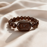 Jam Tangan Wanita Oval Warna Kopi Modis, Tali Baja Tahan Karat, Casing Aloi, Kaca Mineral, Tahan Air 3BAR, Quartz