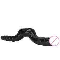Dildo réaliste surdimensionné extra-long en PVC noir à double tête pour couples lesbiens