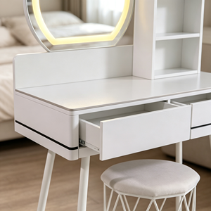 Modern Makeup Vanity <b>With</b> Lighted Mirror <b>Storage</b> Drawers Bedroom <b>Dressing</b> <b>Table</b> <b>With</b> Stool - Product Image 2