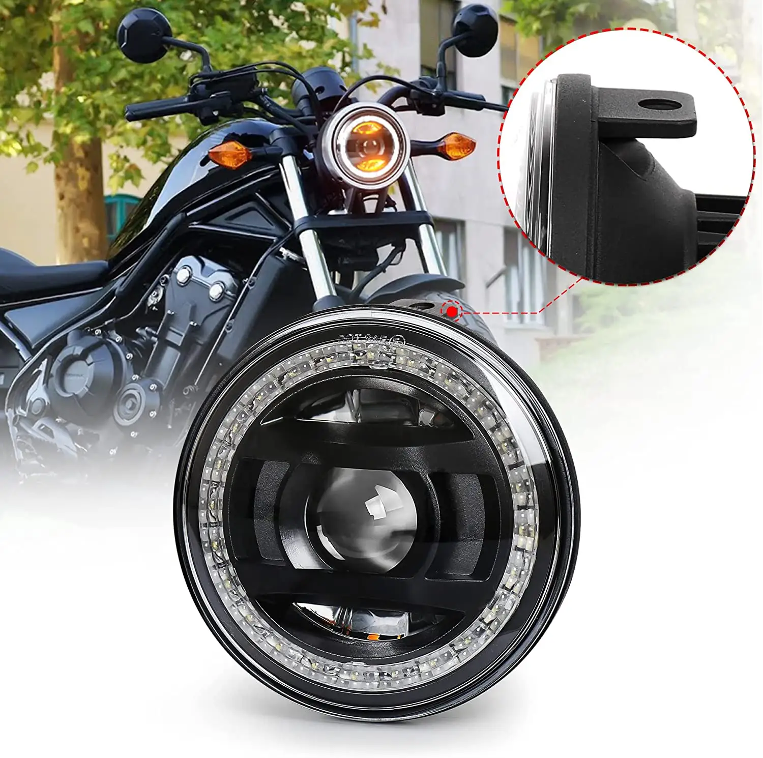 Ovs ไฟหน้ารถมอเตอร์ไซค์45W ไฟหน้า LED 5.75นิ้วแบบ DRL ไฟต่ำสำหรับ Honda Rebel