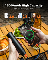 Batterie Externe Portable Robuste 15 000 mAh LiFePO4, Chargeur Étanche IP67 avec Câble USB-C Détachable PD20W pour Camping en Extérieur, Nouveauté 2026
