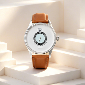 OEM Minimal Dial One Watch Hand Men Quartz Timepiece Premium Leather Band Day <b>Calendar</b> Dual Display For Business Daily Wear - Product Image 6