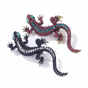 Elegante Vrouwen Dierlijke Gekko Kameleon Kristal Insect Pin Reversspeld Veiligheid Broche Pinnen