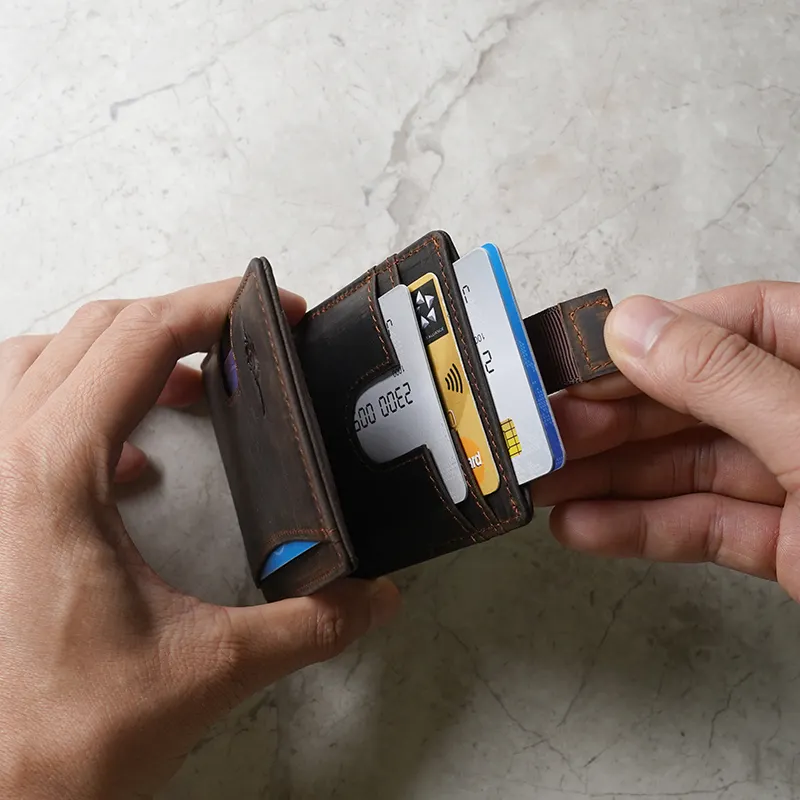 Carteira de couro slim para homens com clipe de dinheiro carteira de bolso frontal com bloqueio de RFID para homens