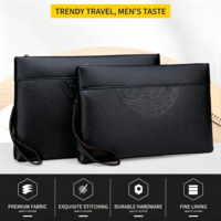 Pochette en cuir PU pour homme, porte-monnaie d'affaires avec motif demi-lune en relief, sac à main grande capacité avec dragonne