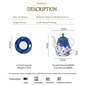 Bone <b>China</b> Tea Set - Navy Blue Gold Emblem Nesting Teapot with <b>Cup</b> <b>and</b> <b>Saucer</b> - Product Image 6