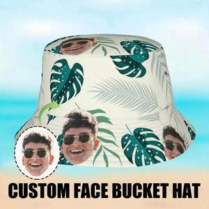 Casquette Bob Personnalisée avec Photo, Motif Feuille Tropicale, Idéale pour l'Été, les Voyages, la Pêche, pour Hommes et Femmes, Usage Quotidien, Dessin Animé Personnalisé - Product Image 2