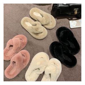 Finta Pelliccia Diapositive <span class=keywords><strong>Visone</strong></span> Doppio Cinghie Del Progettista Fluffy Pelliccia Del Faux Pantofole Donna - Product Image 1