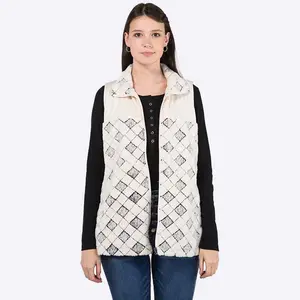 Custom Gilet Fashion Fleece Sherpa Knit Diamond Plaid Puffy Womens Western Vests Manufacturer For Women