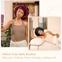 Bonnet en satin personnalisé pour femme, double couche, luxe, avec large bande élastique réglable, idéal pour cheveux bouclés et tresses, vente en gros