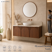 Mobile Bagno Sospeso in Compensato con Specchio Smart e Lavabo in Ceramica, Dimensioni e Colore Personalizzabili per Progetti Alberghieri