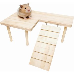 Plataforma de madera natural Feiena para hámster con rampa, juguete y accesorio de escalada para animales pequeños - Product Image 1