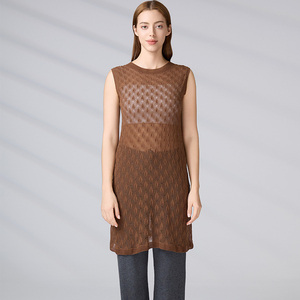 Custom Design OEM Tank <b>Top</b> Summer Fashion Crew Neck Knitwear Dresses Casual <b>Long</b> Knitted Sweater <b>Vest</b> for Women - Product Image 1