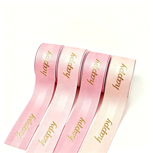 Cinta de Grosgrain de Poliéster/Algodón Azul Claro de 1-1/2 Pulgadas con Texto Feliz Impreso en Lámina Dorada, de una Sola Cara, Certificada OEKO-TEX - Product Image 4