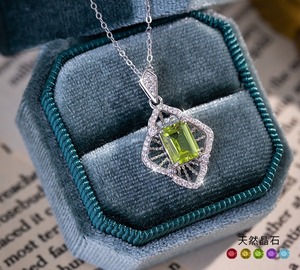 Collier pendentif géométrique en pierre naturelle carrée 6*8mm haut de gamme, en argent sterling 925, bijoux de créateur ajourés - Product Image 2