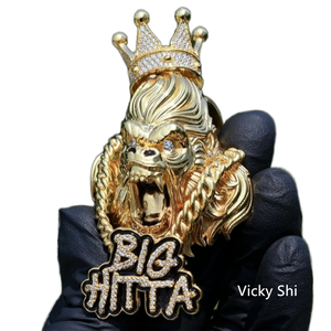 Nuevo Diseño, Dijes de Gorila 3D en Plata de Ley 925 Chapada en Oro, Joyería Personalizada con Moissanita, Colgante Hip Hop, Certificado GRA, Unisex - Product Image 1