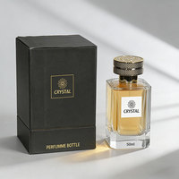 Flacon de parfum en verre vide personnalisé de luxe avec logo, 30 ml, 50 ml, 100 ml, flacon de parfum carré en verre avec bouchon doré et emballage en boîte