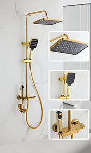Columna <span class=keywords><strong>de</strong></span> <span class=keywords><strong>ducha</strong></span> <span class=keywords><strong>de</strong></span> lujo estilo hotel con 4 funciones, cabezal <span class=keywords><strong>de</strong></span> lluvia, montaje en pared expuesto, chorro <span class=keywords><strong>de</strong></span> latón, pistola <span class=keywords><strong>de</strong></span> metal para baño. - Product Image 2