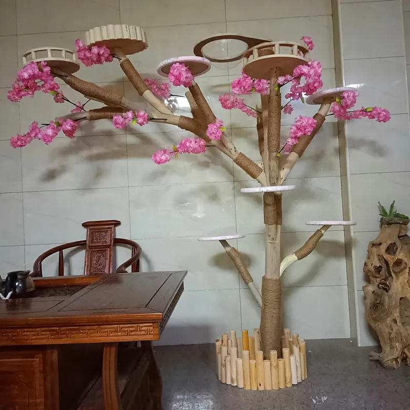 Лучший современный Шелковый цветок для кошек, высокие деревья, подставка «сделай сам», мебель для кошек, большой цветок вишни, кошачье дерево для продажи