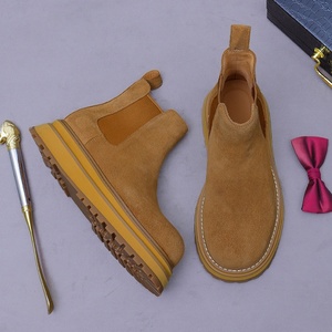 Bottes Chelsea pour hommes, mi-mollet, à semelle épaisse, à enfiler, rehaussantes, en daim, décontractées, pour l'hiver, le bureau et la carrière - Product Image 4
