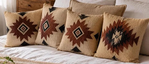 Housse de coussin artisanale style sud-ouest, motif tribal géométrique bohème, beige et marron, pour canapé, salon, chambre, décoration rustique pour la maison - Product Image 2