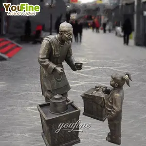 Tamanho grande ao ar livre parque decoração bronze chinês jovem menino e velho homem escultura