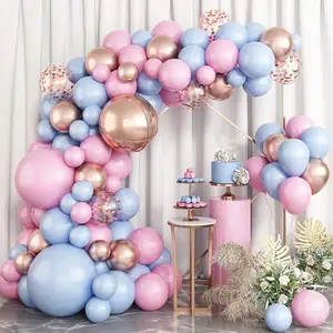 Macaron rose bleu ballon en latex métal rose or confettis ensemble de ballons de fête d'anniversaire de mariage