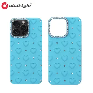 Eu Spot Stock Obastyle Luxury 3D Love Heart Diamond Shockproof TPU Mobile Phone Cover Accessories for iphone 15 14 pro max plus