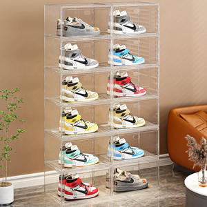 Meuble à chaussures pliable, boîte de rangement AJ à ouverture latérale, fixation magnétique, simple, en PP, fait main, haute transparence, amovible - Product Image 2