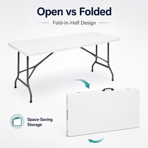 Table d'extérieur pliable en plastique moderne, légère et durable, avec structure robuste pour pique-nique, jardin, fête, mobilier d'extérieur - Prix DDP USA - Product Image 6
