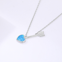 Collier Cœur Flèche de Cupidon en Argent Sterling 925 de Qualité Supérieure, Vente en Gros Directe Usine, Pendentif Opale Synthétique Brillante de Laboratoire, Bijou d'Amour