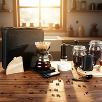 Ensemble de cafetière à café expresso pour infusion manuelle, 9 pièces, avec balance numérique, pot en verre, moulin manuel, kit de voyage pour café, idéal pour un cadeau