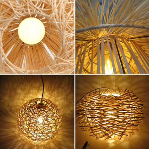 Lámpara colgante de ratán redonda E27 con bombilla LED de bajo consumo para iluminación decorativa de sala de estar - Product Image 1