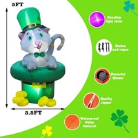 Decorazioni LED da Giardino a Forma di Gattino con Cappello Verde per San Patrizio, Giocattolo Gonfiabile a Forma di Quadrifoglio, Vendita Diretta dalla Fabbrica