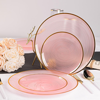 Assiettes à dessert jetables en plastique transparent de luxe, bord doré, motif martelé, personnalisables pour mariages et fêtes