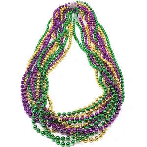 New Orleans 33" Gold Green Purple Mardi Gras Throw Beads Necklace Carnival Necklaces for Party