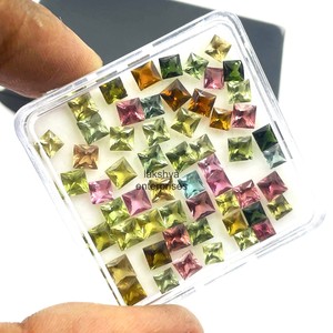 Piedras preciosas facetadas de corte cuadrado de turmalina Natural de 6mm cuentas calibradas sueltas para hacer pendientes piedra de turmalina múltiple al por mayor - Product Image 2