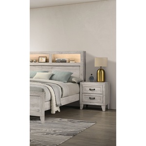 <b>Full</b> Size <b>Bed</b> With Shelf Light 2 Nightstands White Wash Finish Melamine Top Black Bar Pull Bedroom Furniture <b>Set</b> - Product Image 5