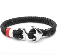 Bracelet en corde tressée avec fermoir ancre, cordon bleu marine, bijoux de mode nautique et de surf, vente en gros, cadeau personnalisé pour hommes