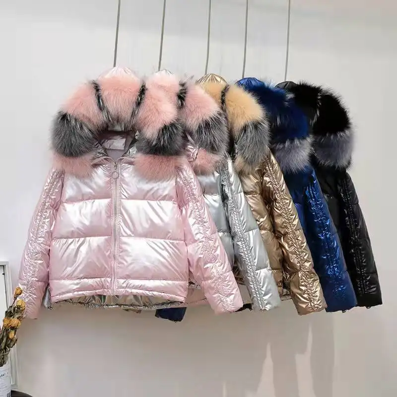 LX 2599 Fox fur collar down jacket Bubble Coats Ladies short coat Ladies down jacket Faux fox fur Ladies winter clothing