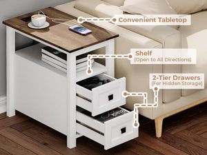Tavolino laterale della fattoria con stazione di ricarica e 2 cassetti portaoggetti comodino nordico comodino comodino Muebles Para <span class=keywords><strong>La</strong></span> Casa - Product Image 4