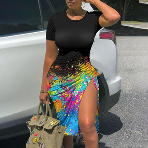 Abito Bodycon Sexy da Donna 2026 all'ingrosso, a Maniche Corte, Mini, Patchwork, per Club, in Tessuto Pettinato Lavabile, con Vita Naturale - Product Image 3