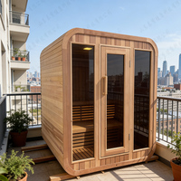 Jacuzzi Exterior Cúbico de Cedro Rojo para 6 Personas, Calefacción Eléctrica, Panel de Control Computarizado, Sauna de Vapor Seco de Madera de Hemlock Sólida, Estufa de 220V