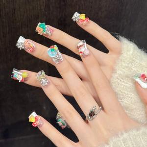 Serie de Navidad Hecho a mano Lujo 3D pico de pato hecho a mano prensa en las uñas <span class=keywords><strong>Pretty</strong></span> <span class=keywords><strong>Cute</strong></span> Design prensa en las uñas personalización - Product Image 3