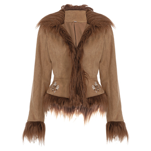 Women's <b>Winter</b> Woven Suede Jacket Eco-Friendly Breathable Vintage Floral Embroidery Color Block Faux Fur Patchwork Warm Casual - Product Image 6